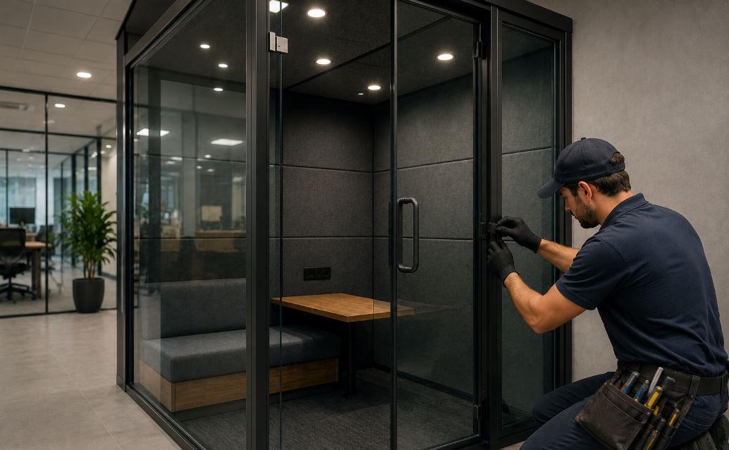 Cabine Acústica de Vidro sob medida instalado por vidraçaria em Franca